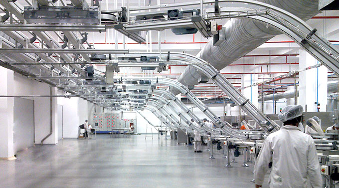 Elevated production flows reclaim valuable floor space.